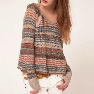 Free People Lost In The Forest Striped Cropped Sweater Lightweight Sz S